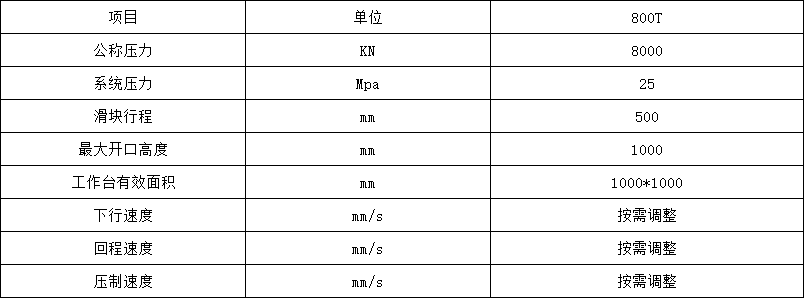 快速800吨四柱液压机参数